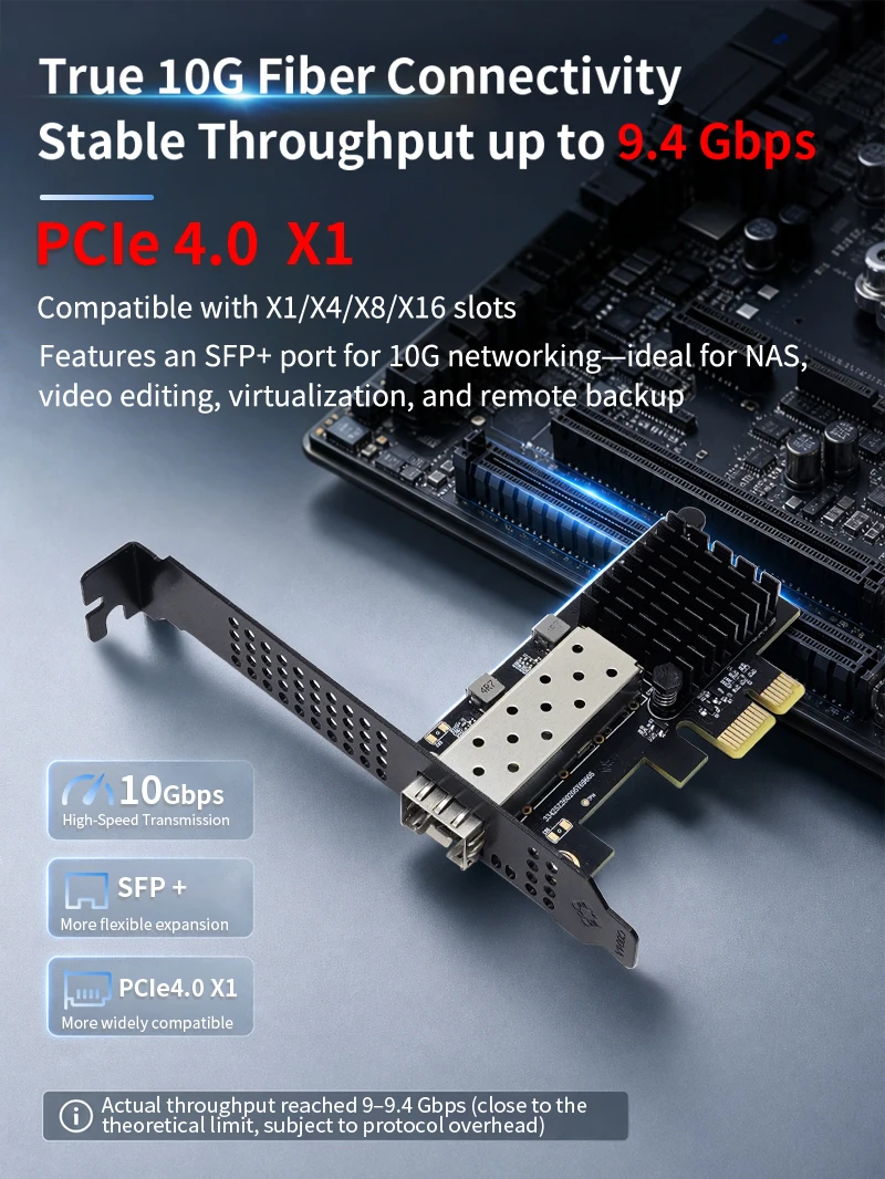 Lekuo 10G SFP+ Glasfaser-Netzwerkkarte PCIe 4.0 X1 - Geringe Latenz Hoher Durchsatz Enterprise-Qualität für NAS/Server mit RTL8127ATF Chip – Detail 1