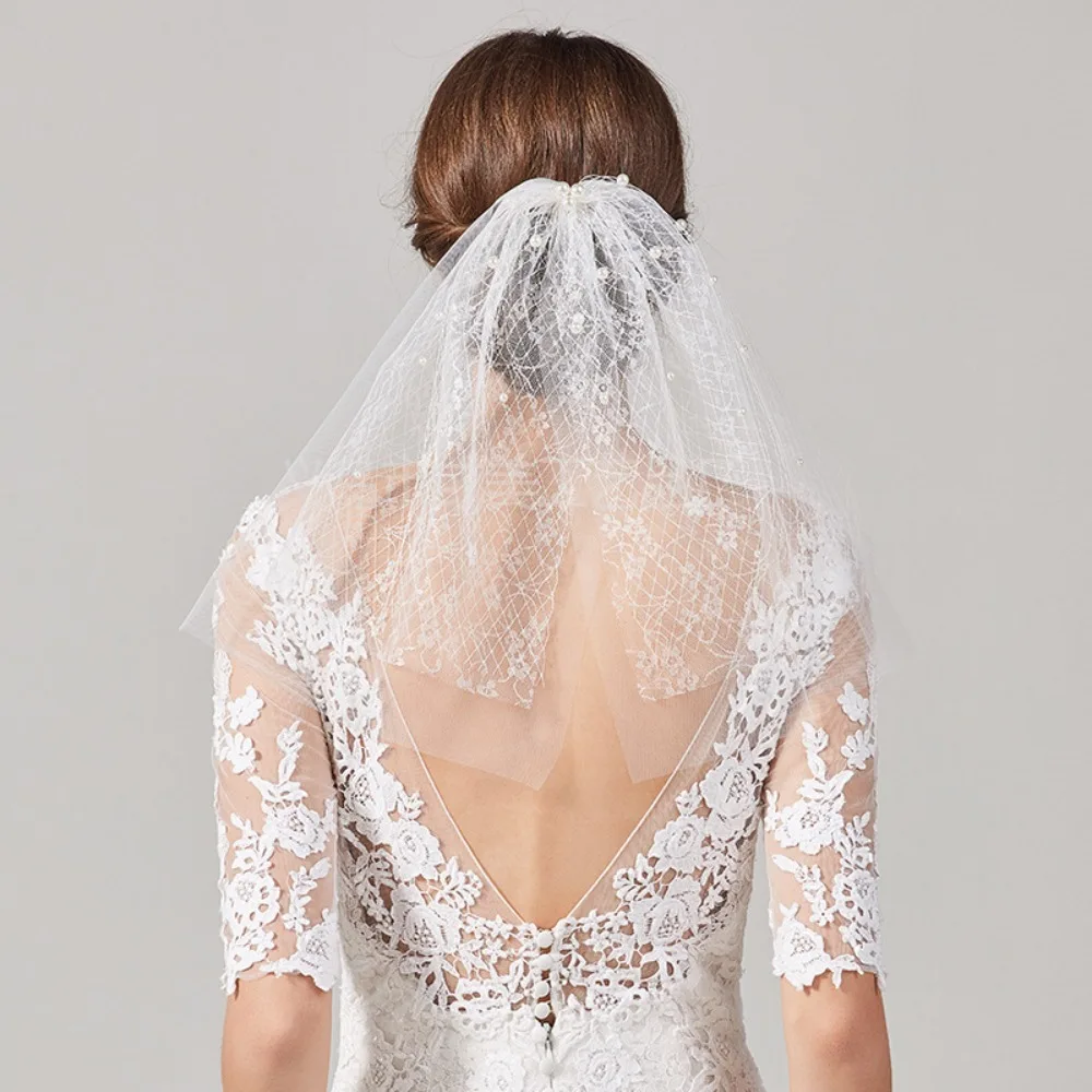 

Elegance Bridal Brief White 38cm Soft Tulle Wedding Veils Two Layers Beading with Comb Ladies' Lace Veil Wedding