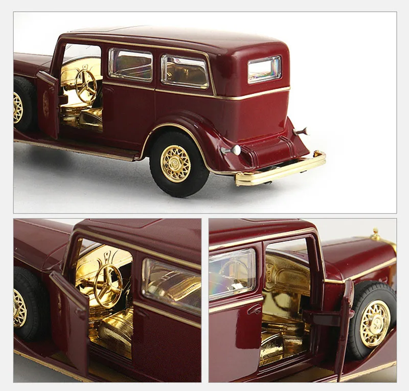 1:32 Emperor Retro Classic Alloy Car Diecast Model Toy Pull Back Vehicle Sound And Light Metal Car Simulation Collection Toys