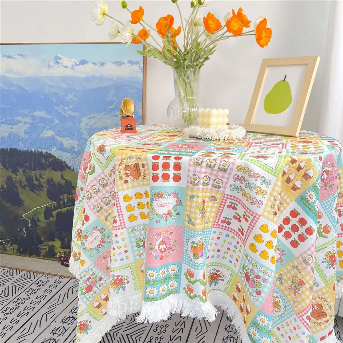 

Rectangle Tablecloth Ins Wind Japanese Cute Dormitory College Students Fresh and High-value Desk Computer Table Cloth