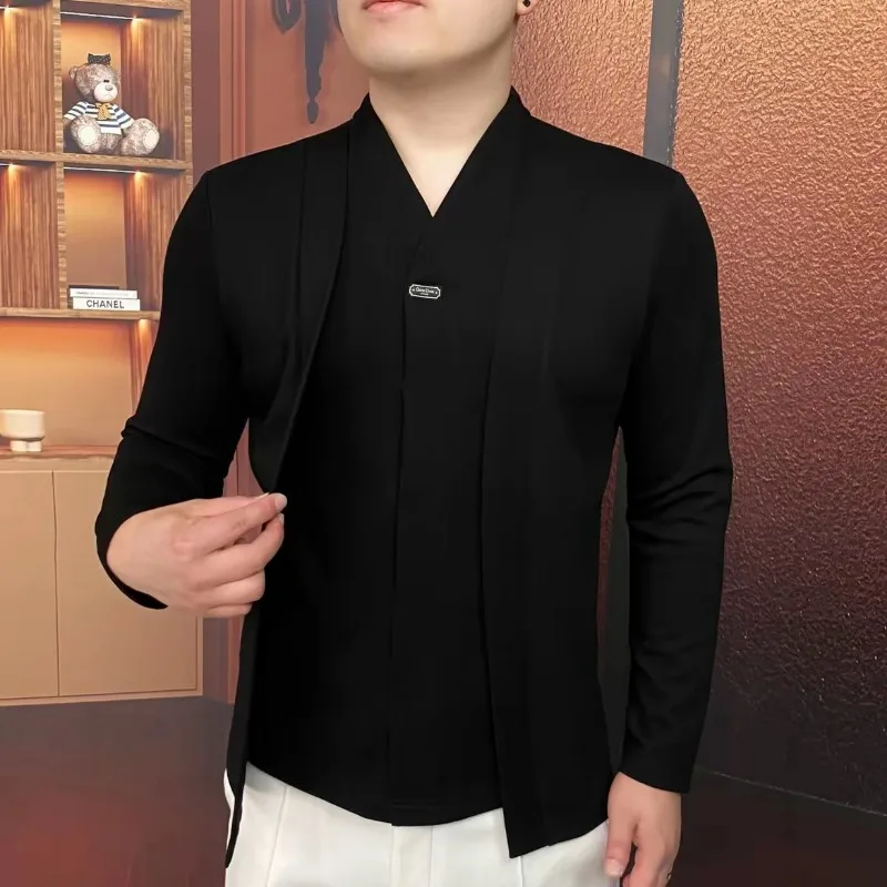 Herfst en winter Nieuw licht luxe nep tweedelig sweatshirt voor heren Modieuze zakelijke trui met lange mouwen