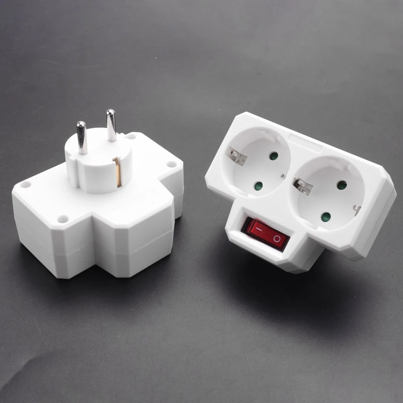 Socket Adapter, Double Plug For Socket, Double Socket With Switch 3800W For Office, Home Or Travel, EU Plug (2 Pack)