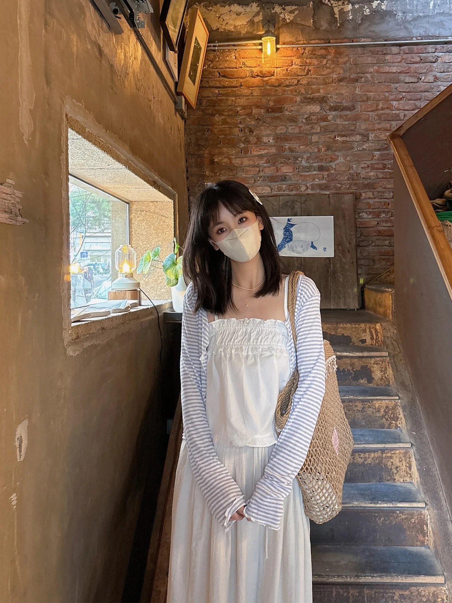 

Xiao Yan Home Gentle Blue Striped Open Cardigan Spring Sweet Short Thin Outerwear Meat Concealing Top Women's Knitted Sweater