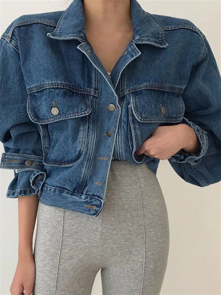 

Turn-down Collar 2022 Fall Winter Single-breasted Cardigan Outwear Jean Jacket Women Denim Jackets Woman Vintage Lady Solid Coat