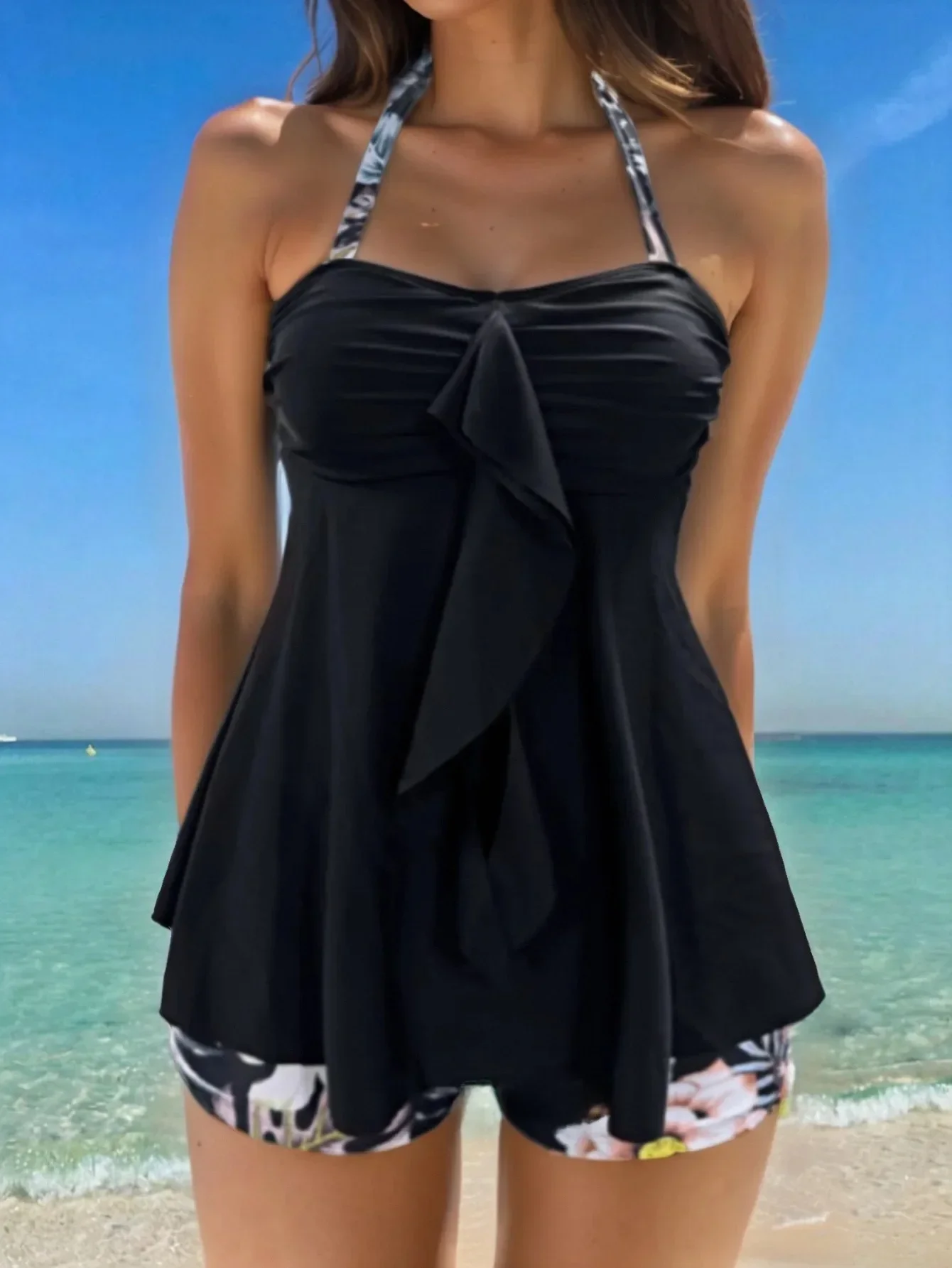 2025 신상 탱키니 수영복 세트 슬림핏 분리형 스커트 스타일 여성 수영복 사각 팬츠 크로스보더 여성 비키니