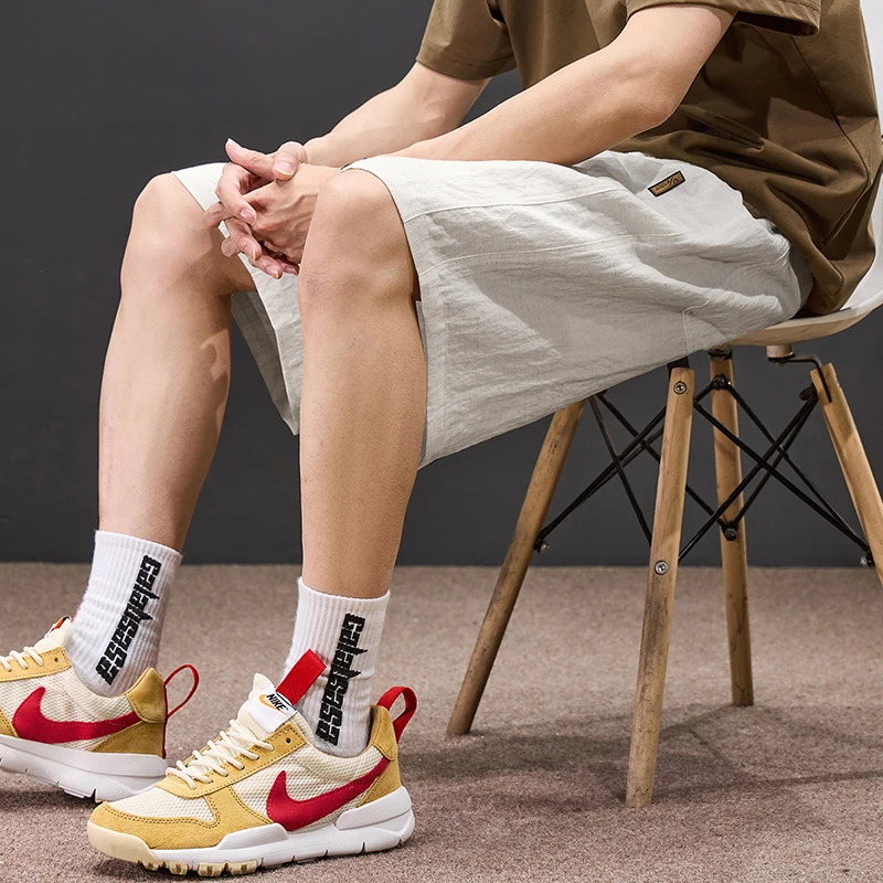 Men Tencel Linen Shorts Summer Breathable Lightweight Loose Fit Straight-leg Casual Elastic Waistband Quick-Dry Short Trousers