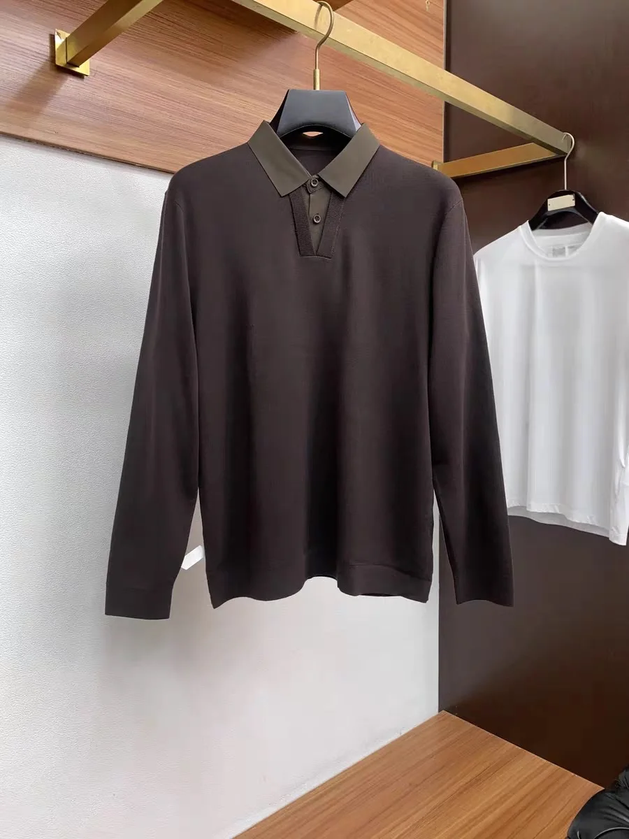 

Italian Sle ZZ Vintage High End Men's Knitted Sweater Casual irt Collar Splicing Busin Leisure Wool Knitwear