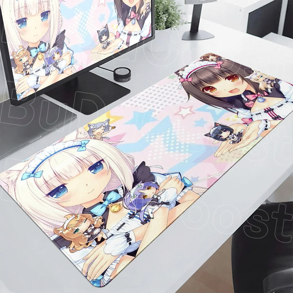 Pink Nekopara Chocolate & Vanilla Gamer Keyboard Rug Company Office Long Table Mat XL Lock Edge Cute Cartoon Anti-slip Mouse Pad