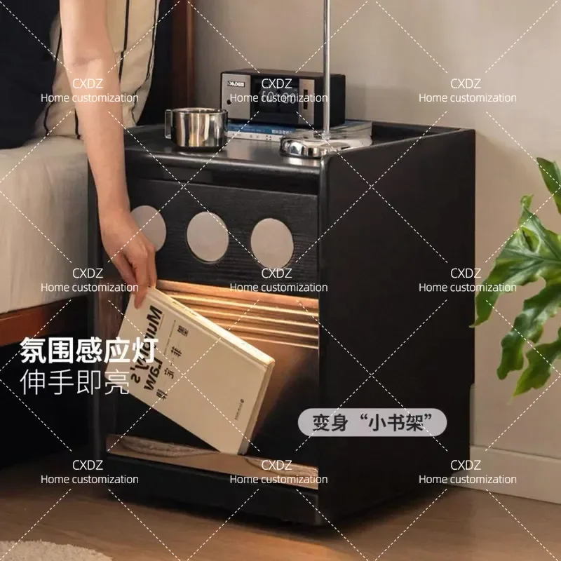 Solid Wood Bedside Table Modern Simple Storage Nightstand for Bedroom Small Apartment Mobile Side Locker