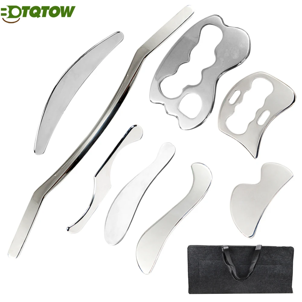 

8Pcs Stainless Steel Gua Sha Scraping Massage Tool Set IASTM Tool Set, Great Soft Tissue Mobilization Tool Physical Therapy
