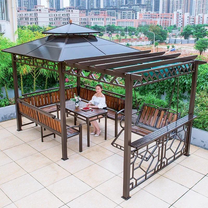 

Shanglun Outdoor Pavilion Villa Garden Canopy Waterproof Sunscreen Grape Frame Garden Sunshine Board Pavilion Swing Combination