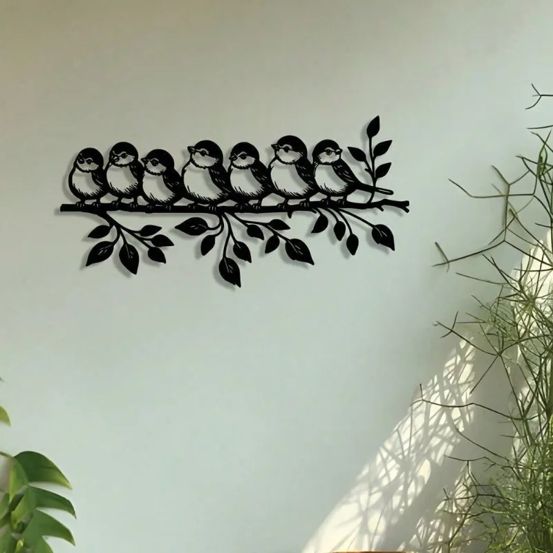 Sieben Vögel auf Ast Metall-Wandskulptur | Schwarzes Eisen, moderner Stil, Halloween-Weihnachtsgeschenk, Schlafzimmer-/Wohnzimmer-/Badezimmerdekoration