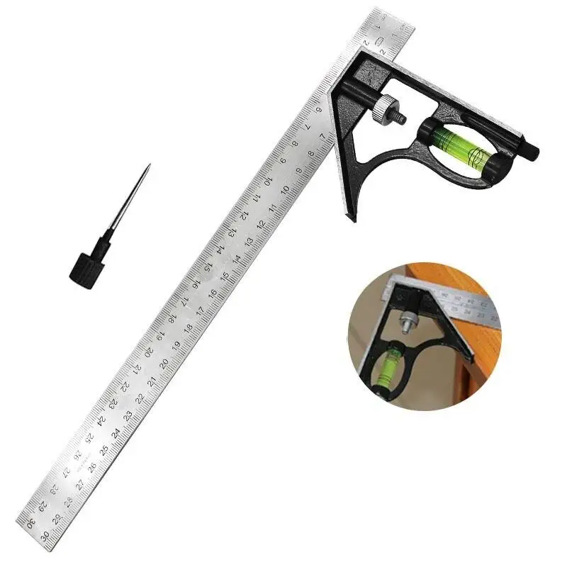 300mm Square Angle Ruler Measuring Tools Set Kit 12 Inch Stainless Steel Aluminium Precise Adjustable Combination Spirit Level