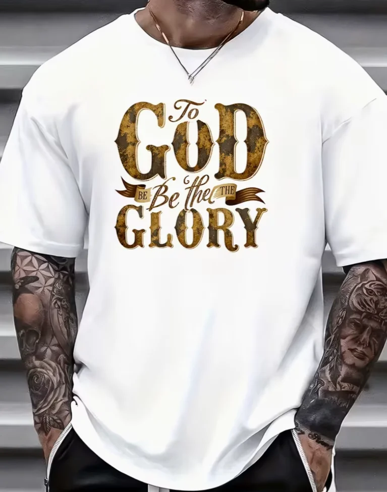 Men' God Be The Glory T-Shirt Religious Gift Suitable Him Short Sleeve Crewneck Tee Apparel for Team Meetings Holiday Presents