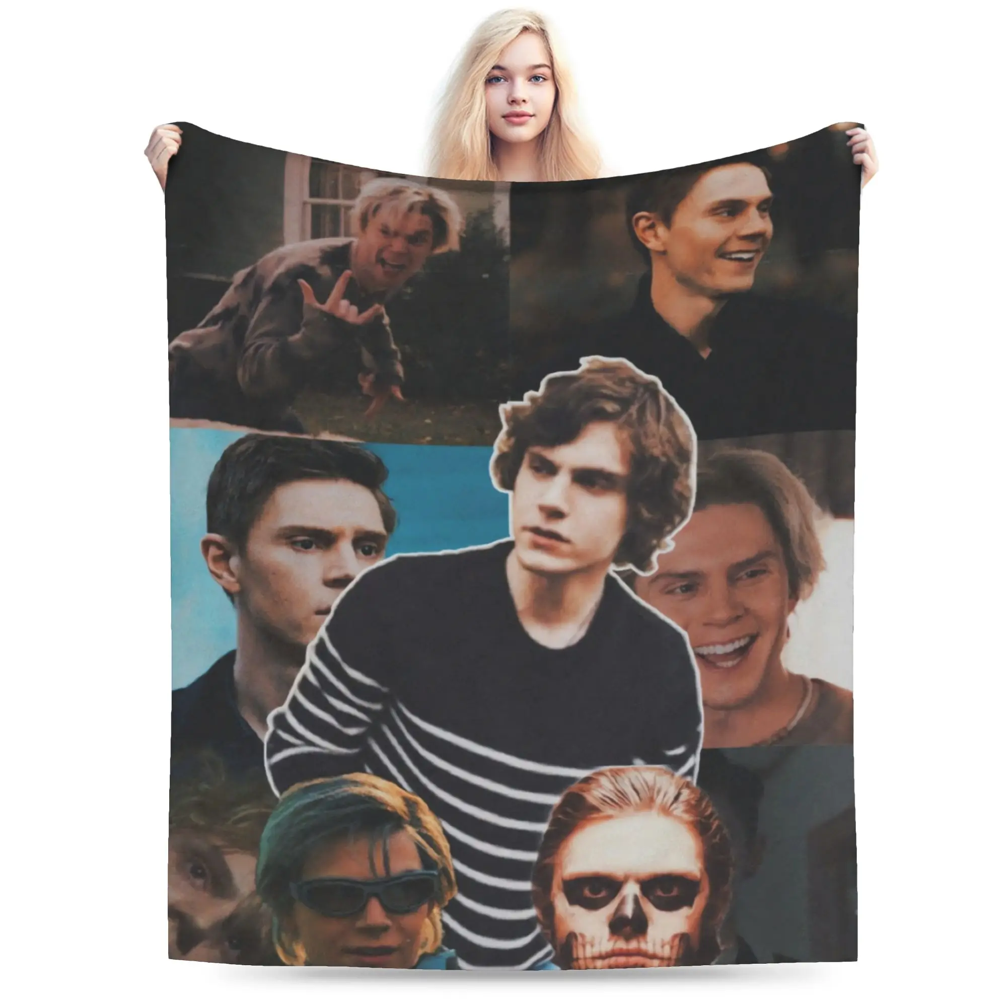 Colorful Evan Peters Bright Collage Flannel Blanket  Super Warm Throw Blanket for Home Decor Travel Bedspread Sofa Bed Cover