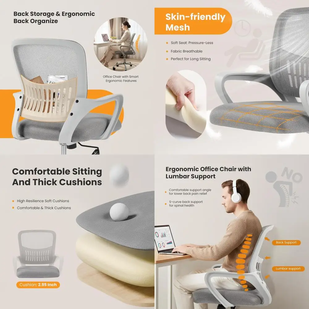 

Ergonomic Adjustable Swivel Chair with Mesh Back and Lumbar Support for Home Office, Study, or Bedroom Comfort
