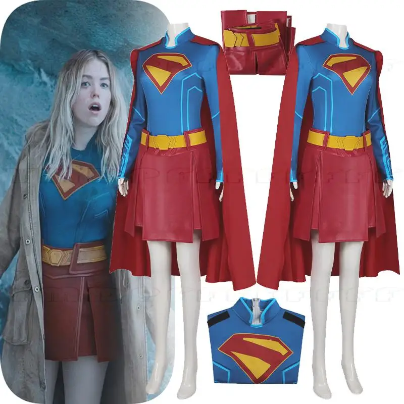 Disfraz de Superman para Mujer, Conjunto de Cosplay para Halloween, Actuaciones Escénicas, Top, Falda y Capa