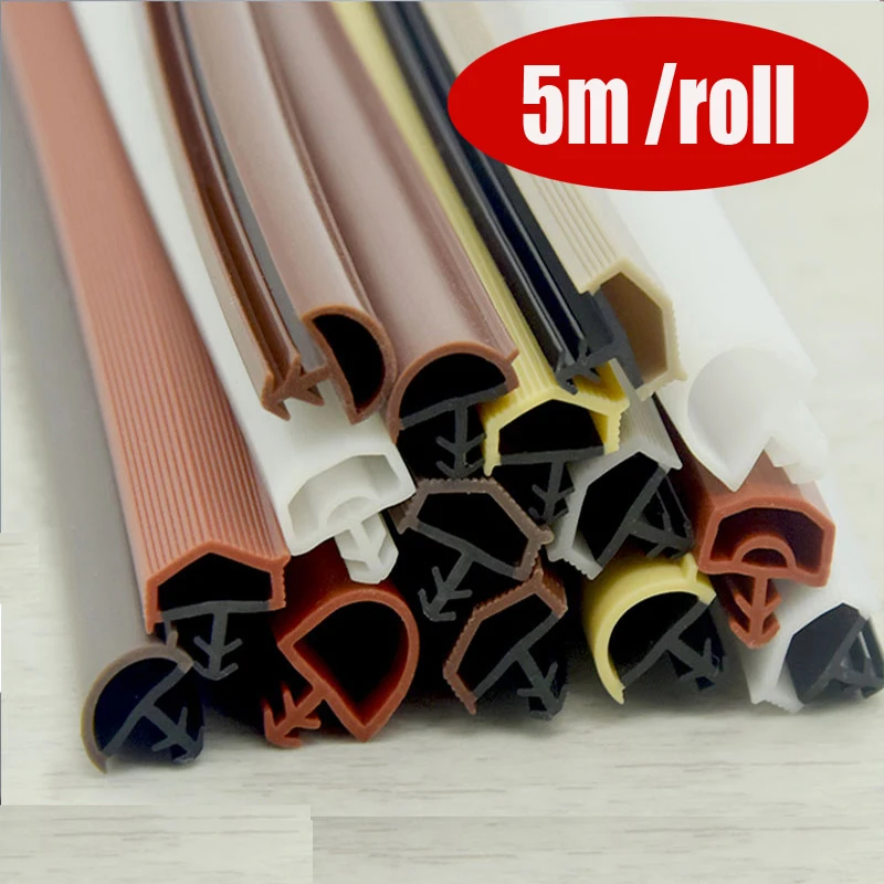 

5M Card Slot Type Wooden Door Sealing Strip Door Seam Frame Adhesive Strip Collision Wind Noise Proof Rubber Gasket Seal Strip