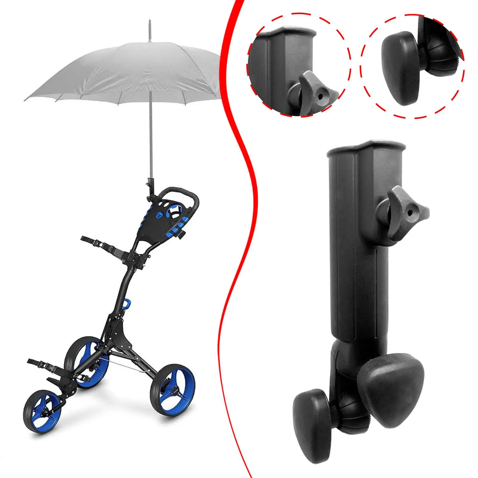 Golf Push Cart Umbrella Holder Trolley Attachment Golf Equipment Adjustable Angle Clamp for Trolley Cart Bike Beach Chair Buggy