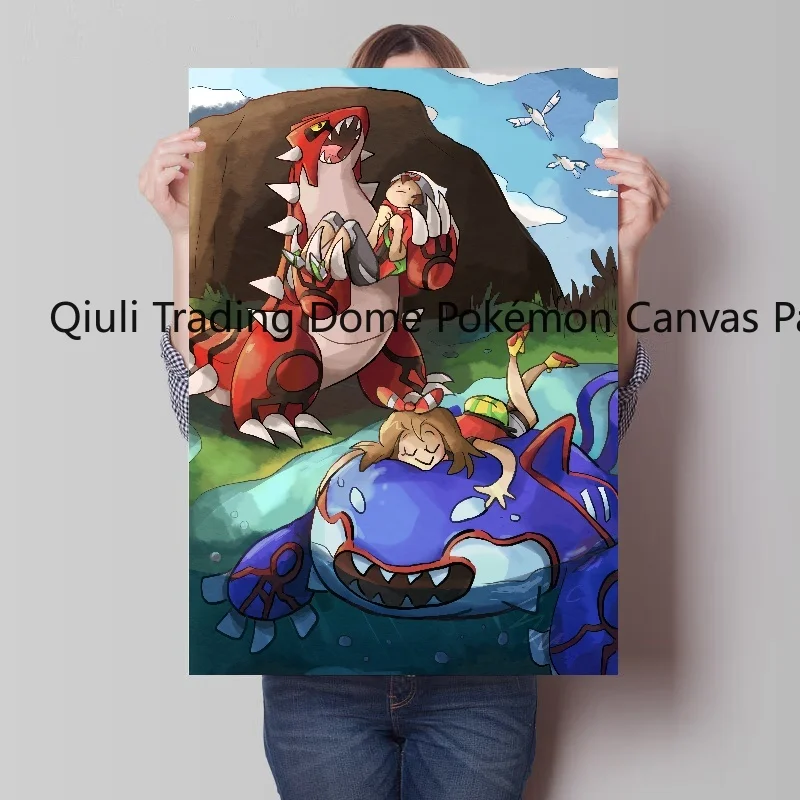 Classic Anime Pokemon Canvas Painting Groudon Kyogre Rayquaza Poster and Print Watercolor Wall Art Picture Home Decor Kids Gifts