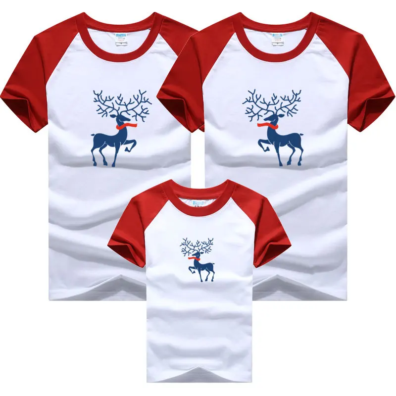 Christmas Family Matching Clothes Cute Deer Mom Dad Son and Daughter T-shirts Kids Couple Tees