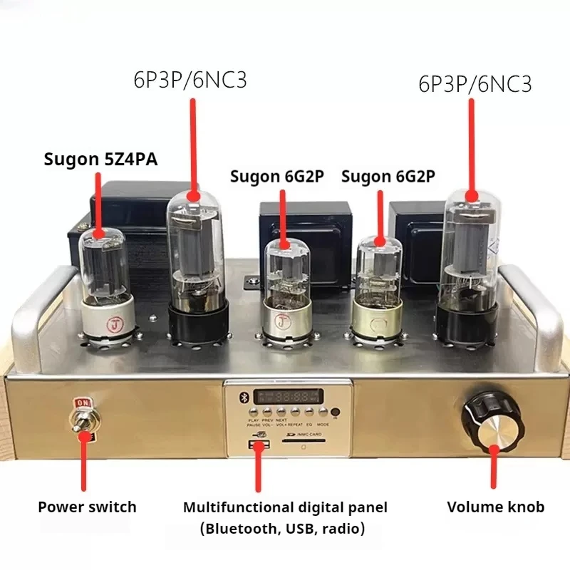 Imagem -04 - Amplificador de Tubo a Vácuo Kit Faça Você Mesmo Produto Acabado Alta Potência Bluetooth 5.0 Acabamento Simples Áudio Classe a 7.5w 6p3p