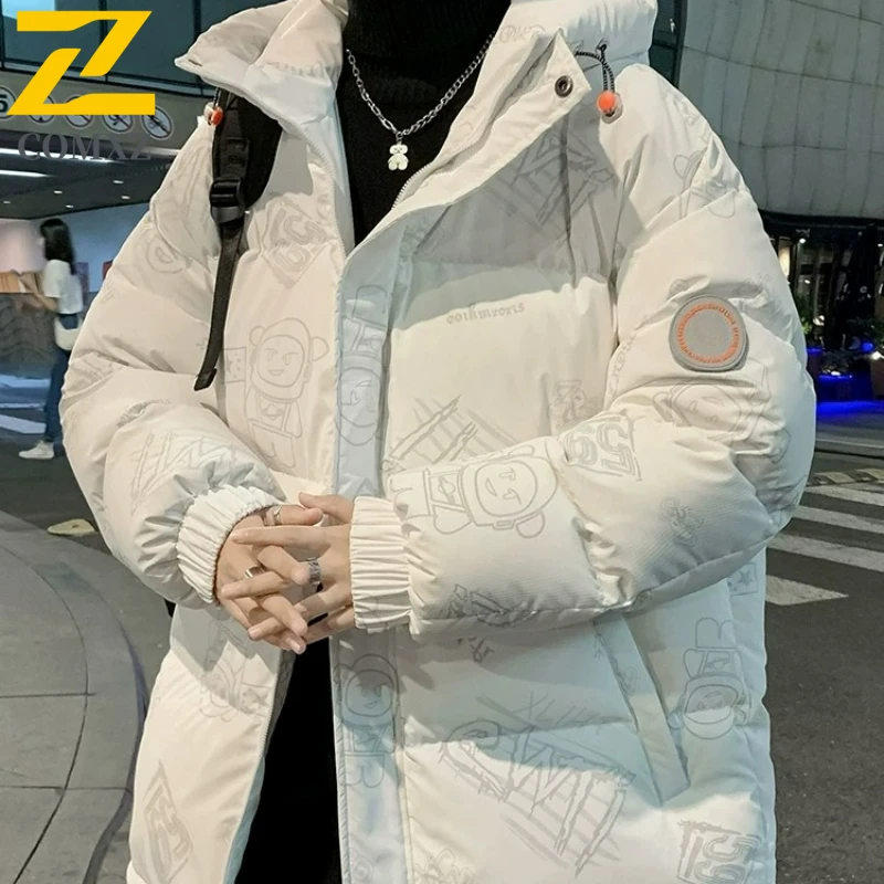 COMXZ Men Outdoor Down Jacket Premium Hooded Adventure Windproof Warm Parka Street Style Lightweight Comfort Winter Puffer Coat
