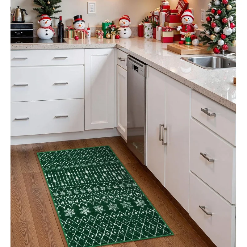 Christmas carpet green by mat indoor flannel decoration snowflake holiday bedroom floor mat 61X90cm