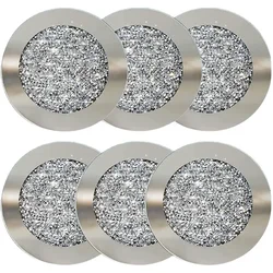6Pcs Glass Mirrored Coasters Set Round Crushed Diamond Coaster 4 Inch Crystal Cup Mat for Kitchen Dining Table Home Coffee