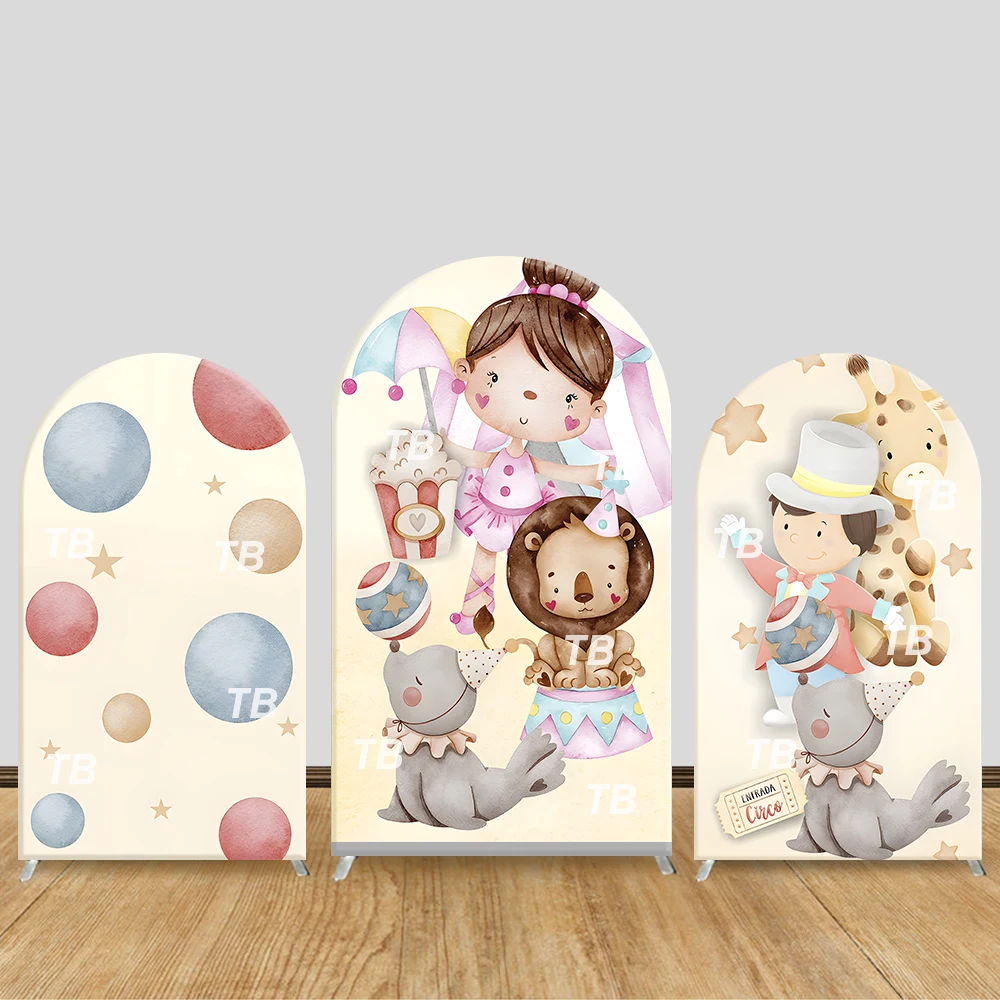 

Circus Theme Arch Backdrop Cover Cute Clown Animal & Ballerina Watercolor Kids Party Decor Photo Booth Background Supplies