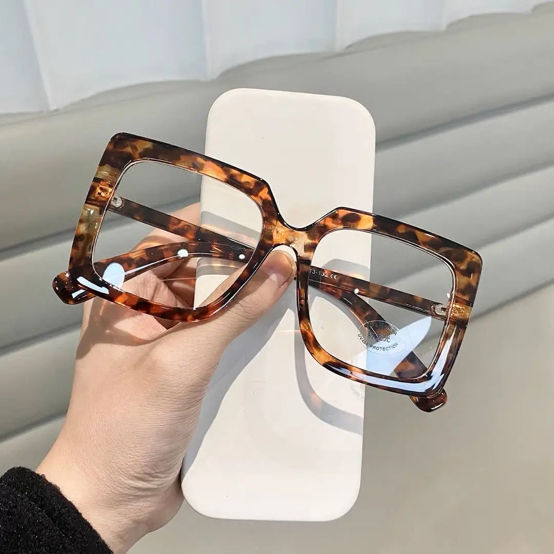 Optische Spektakel Lenzenvloeistof Mode Trend Vrouwen Mannen Oversized Frame Brillen Anti Blauw Licht Recept voor Bijziendheid Bril