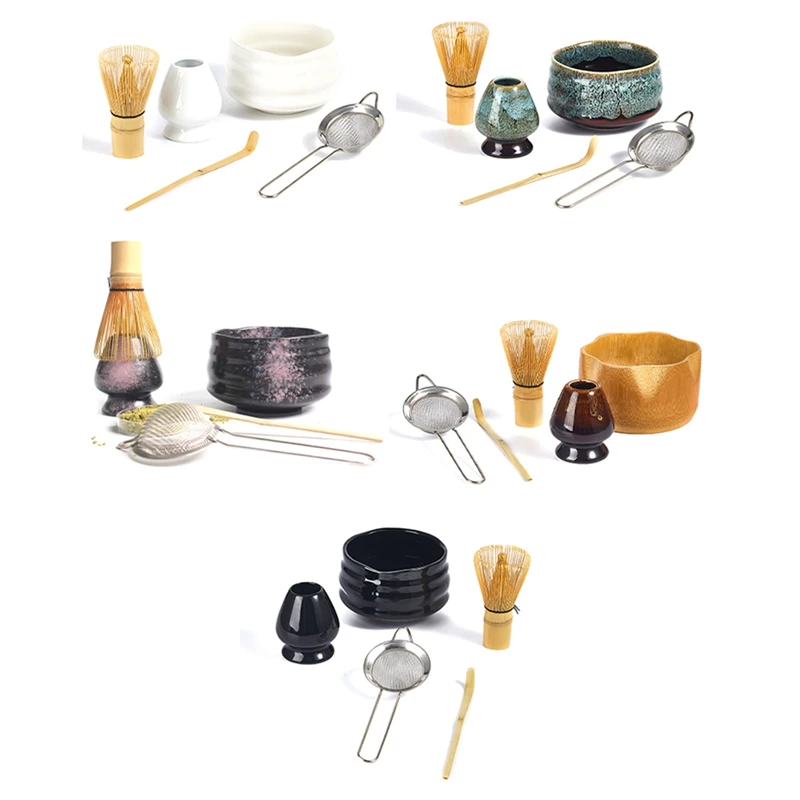 ABHG 5PC Fatti A Mano Casa Set Da Tè Matcha Strumento Stand Kit Ciotola Matcha Frusta Paletta Da Tè Frusta Da Tè Frusta Porta Frusta Chazhen Supporto Imbuto