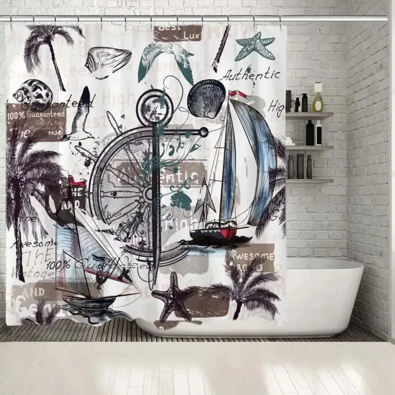 

FWM05Printed Showers Curtain Waterproof For Your Bathtub Bathroom Decorations Multiple Sized Trees Ships Shell6Hn$