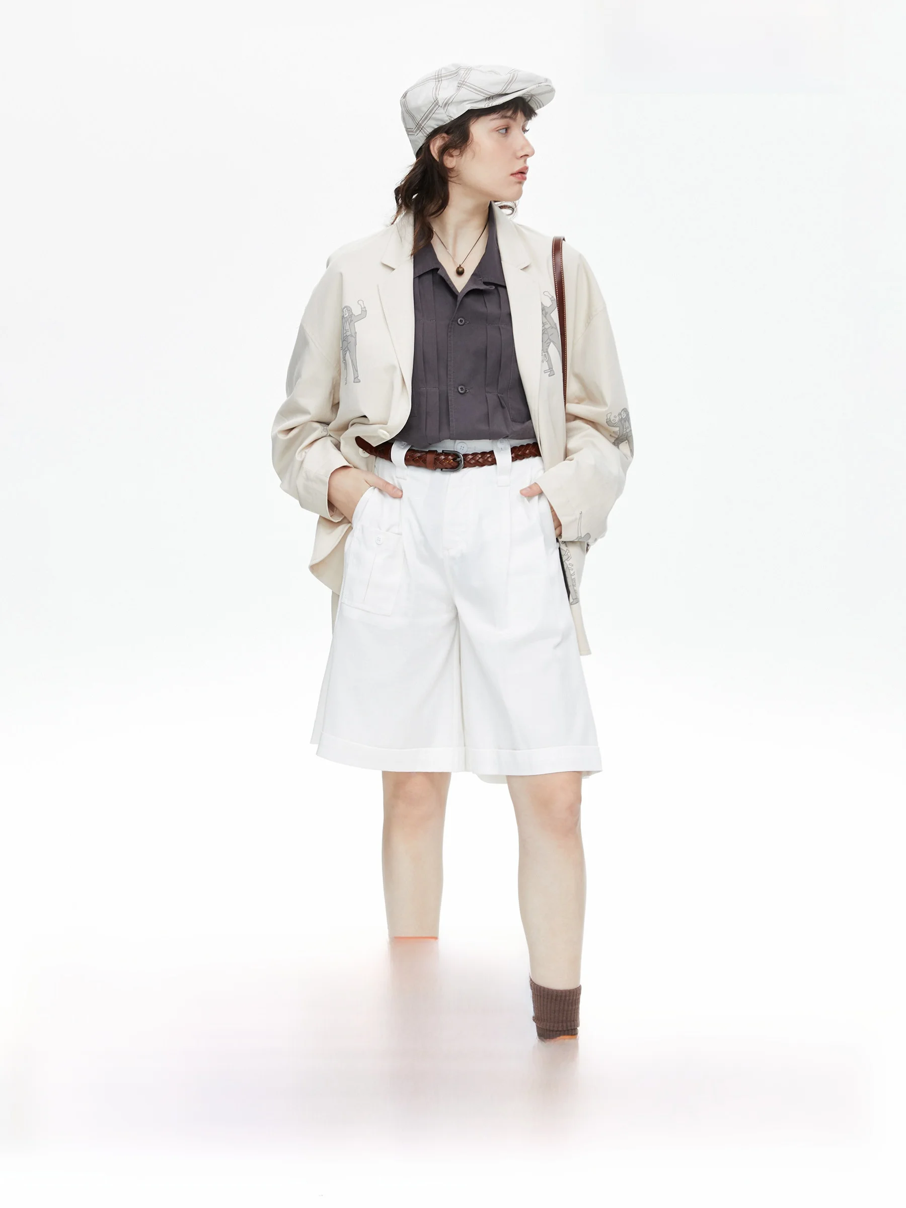 

Nome Summer Pure Color ort Pants Loose Five-Quarter Roll mat Women's Casual Cotton Straight Leg Trousers