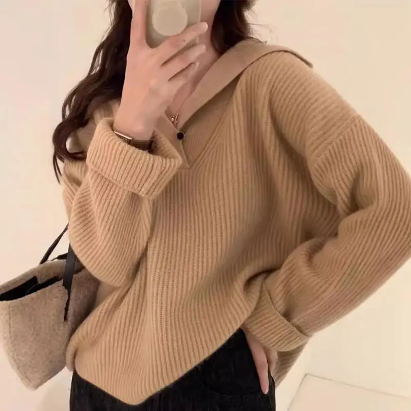 여성 가을 겨울 세일러 칼라 패션 스웨터 루즈핏 부드럽고 따뜻한 니트웨어