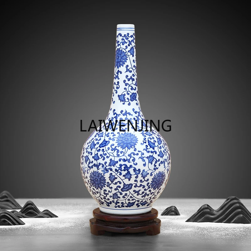 

LYN Jingdezhen ceramics antique blue and white porcelain twisted lotus pattern bile bottle decoration living room ornament