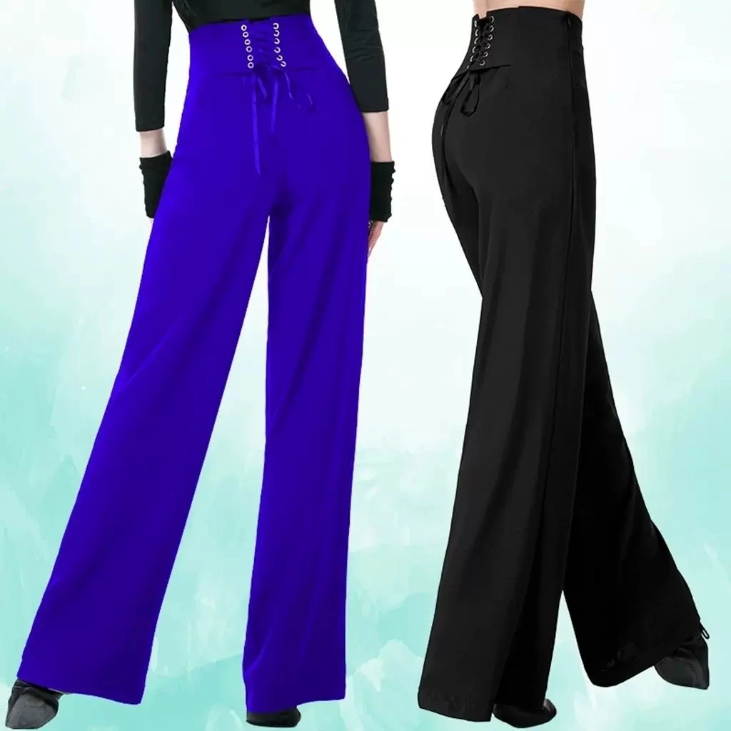 New Lace-up Wide-leg Pants Pants Wide-leg High-waisted Latin Dance Training Clothes Modern  National Standard Social Dance Pants