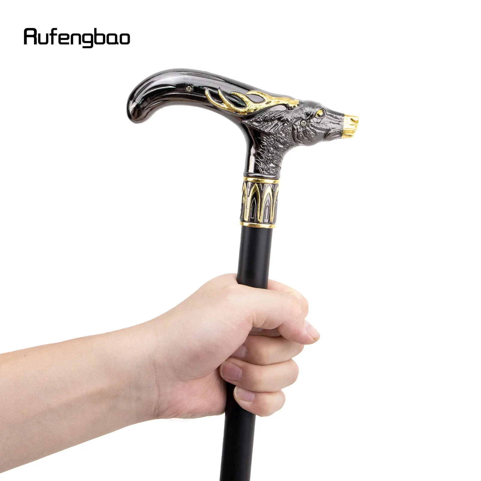 Bastone da passeggio con testa di cervo Sika nero dorato Bastone da passeggio decorativo alla moda Bastone da palcoscenico per performance gentiluomo 93 cm