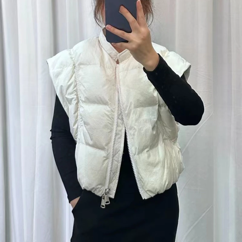 Ultra-short Sleeveless Down Jacket 2024 New Waistcoat Korean Fashion Vest Personality Pleats Down Waistcoat Thickened Vest