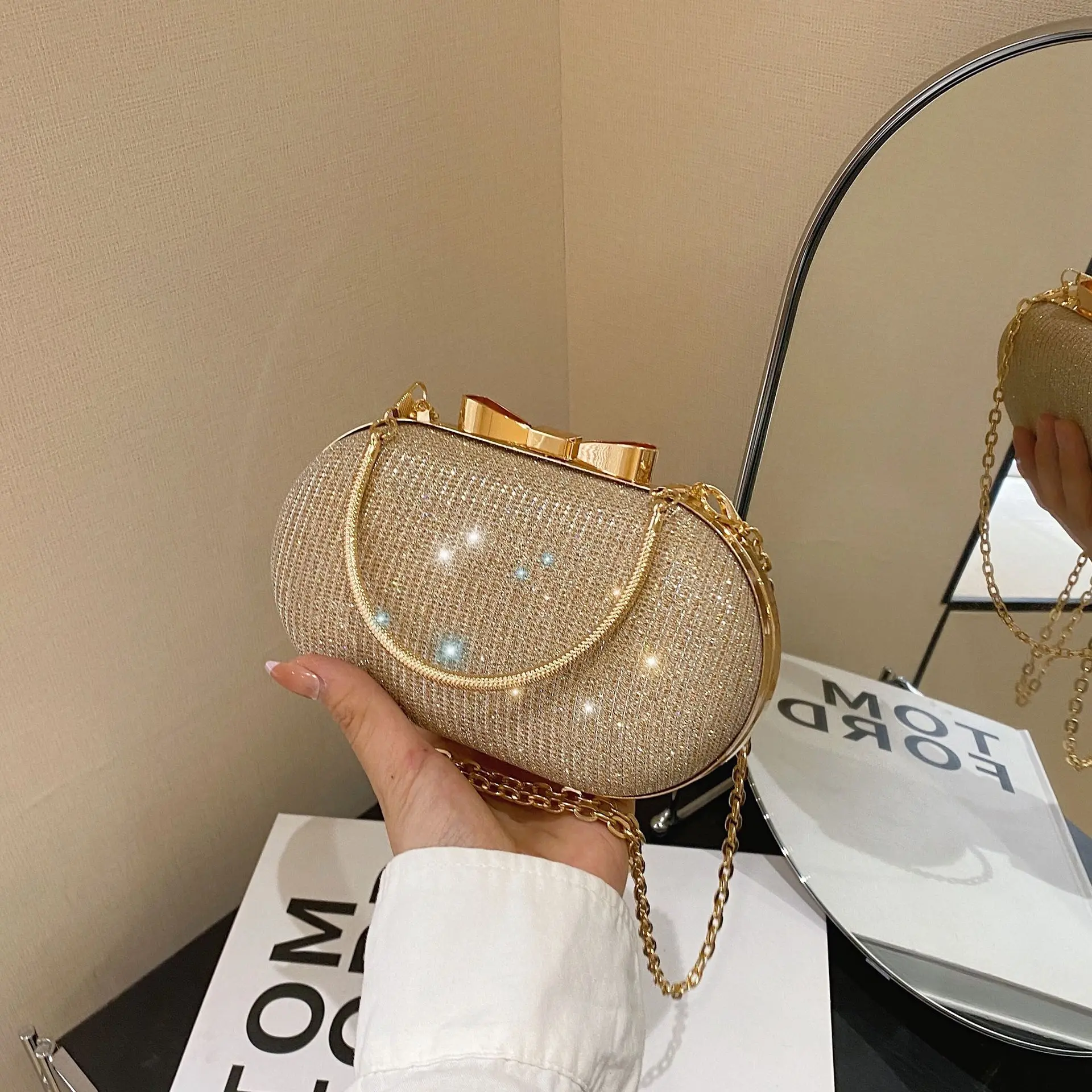 Clutch Bag Purse Women Pink Bling Sequins Handbags 2024 New Fashion Designer Luxury Evening Bag Crossbody Small Designer Bag