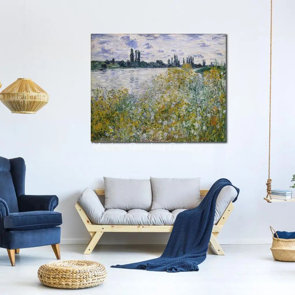 Village Flowers Claude Monet Impressionist Landscape Painting Oil Hand Painted on Canvas Masterpiece Artwork for Hallway Decor