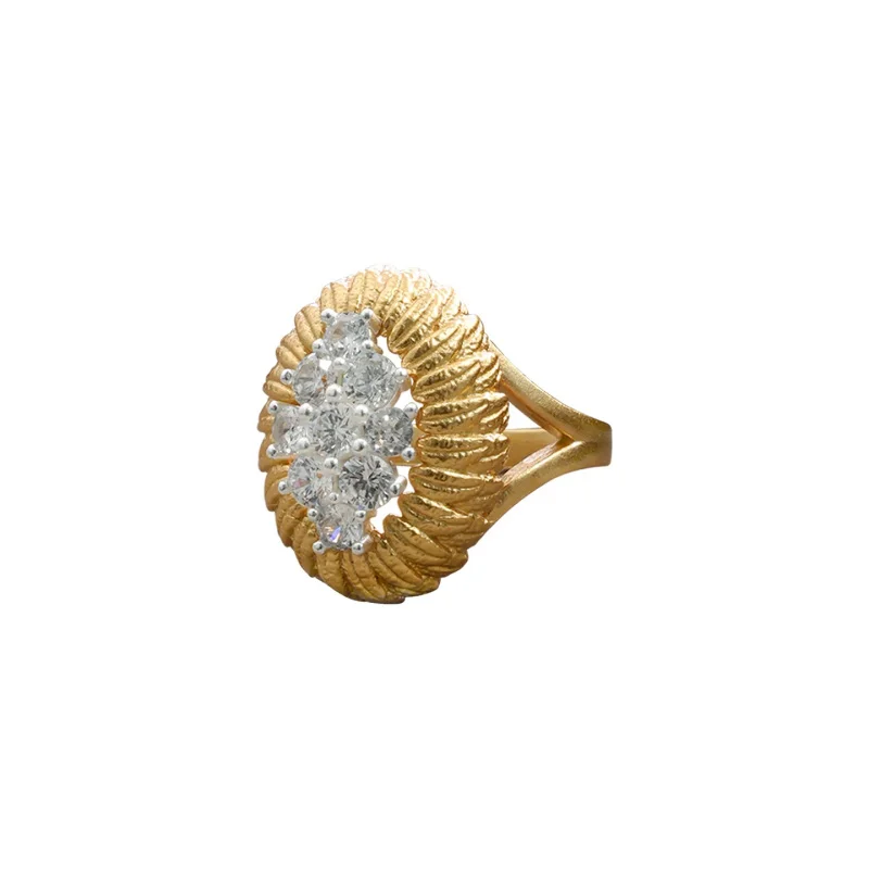 Litheline 24K Gold Plated Brass Rope-Textured Oval Ring, Marquise CZ Cluster Lead-free Nickel-Sensitive Piercings Friendly view 6