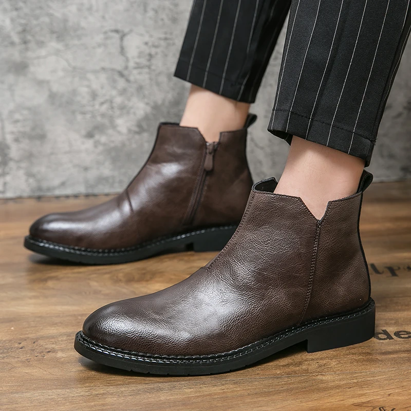 Botas de chelsea de luxo originais masculinas, bota de negócios, marrom, curto, formal, vaqueiro, clubes, casual, preto