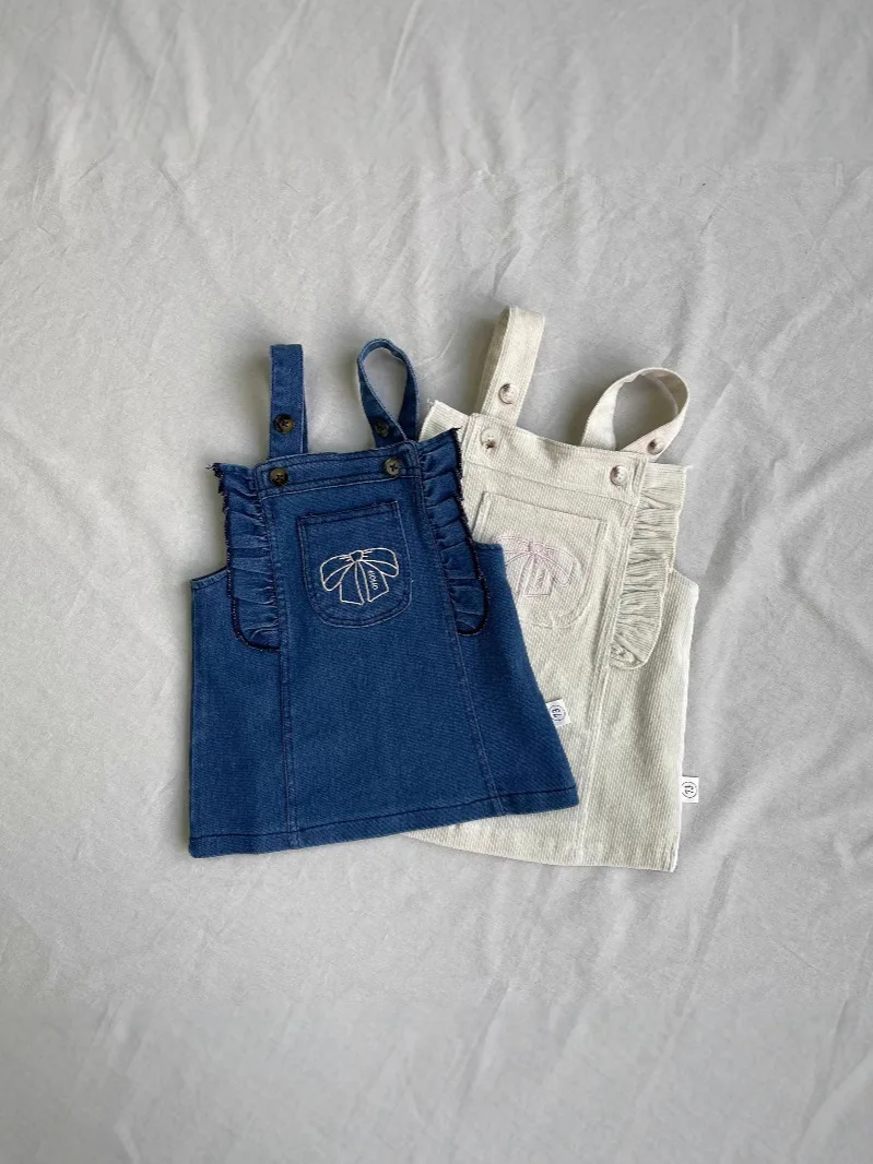 Robe en fibre Denim pour bébés filles, broderie de nœud mignon, robe de princesse douce, robe à bretelles pour tout-petits, mode printemps, nouveau, 2025