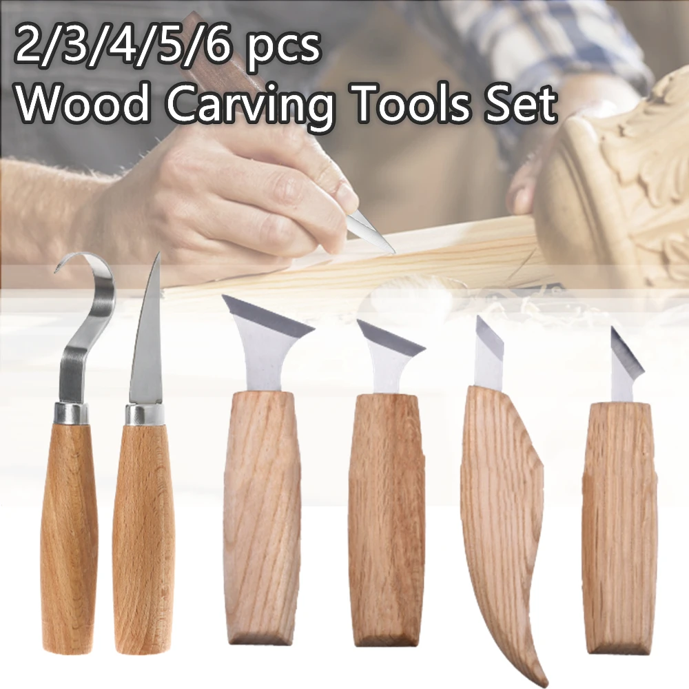 2/3/4/5/6PCS Chisel Woodworking Cutter Hand Tool Set Wood Carving Knife DIY Peeling Spoon Stainless Steel Sculptural Hooked