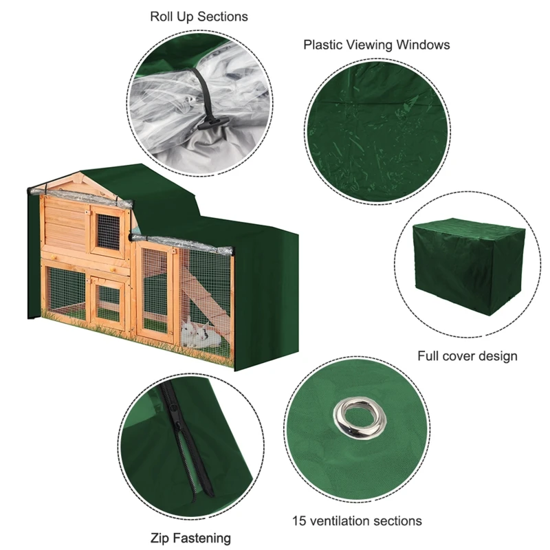 Rabbit Hutch Cover Durable Oxford Cloth Cage Covering for Double for Deckers with Pointed Window Waterproof UV Dropship