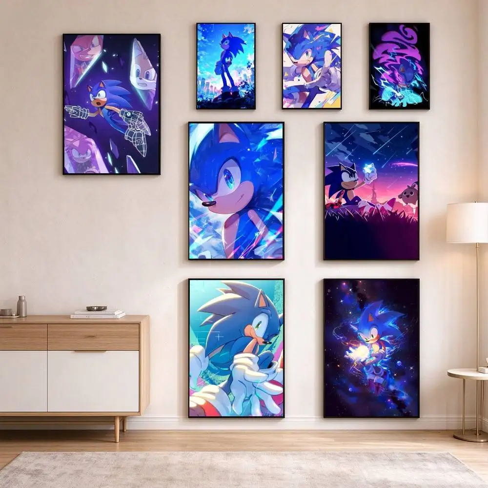 S-Speedy Neon Animated Sonic Prime  Poster Waterproof Wall Art Sticker For Bar Living Room Vintage Decor High Quality Print Gift