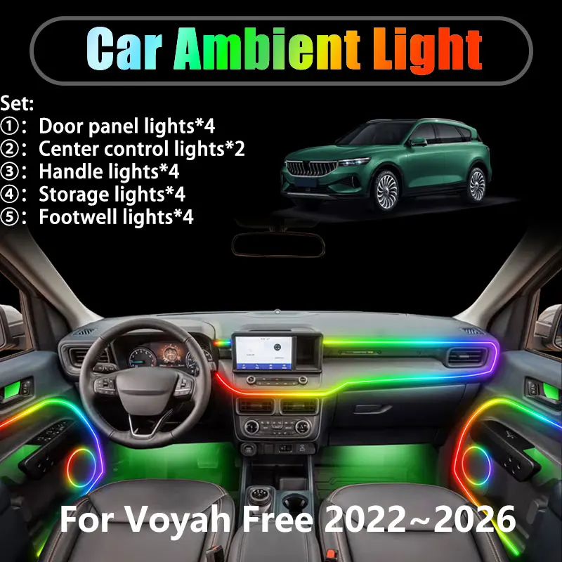 

For Voyah Free Rabdan One 2022~2026 2/18 in 1 Car ambient lighting Led trunk interior led lights USB RGB Ensemble Streamer Auto