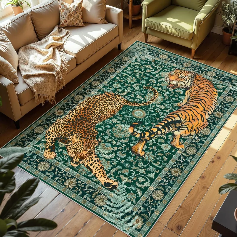 VIKAMA Bohemian Leopard Area Rug for Living Room and Bedroom, Slippery Floor Mat for Office, Dining Room Carpet, Home Decoration view 5