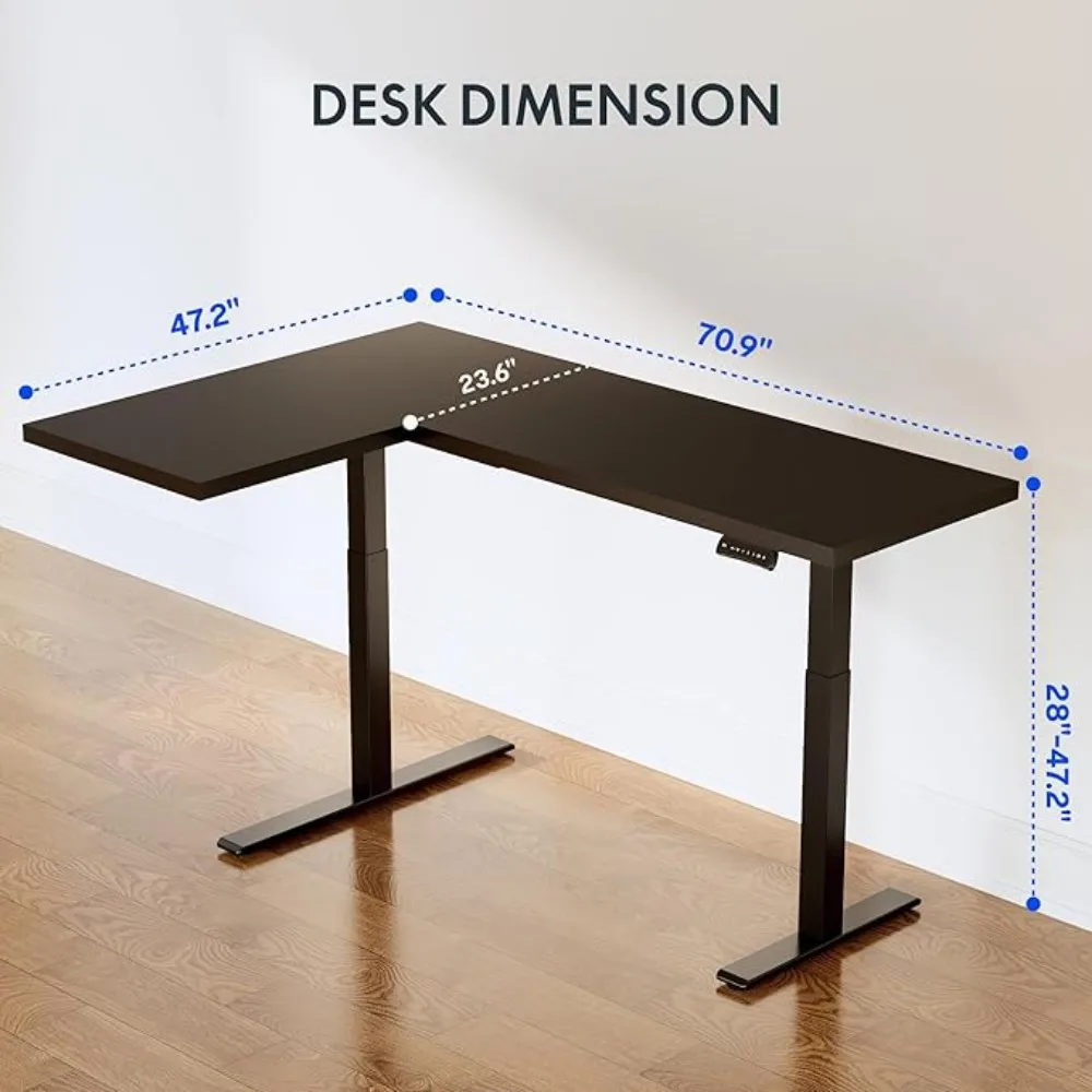 L 자형 스탠딩 책상, 71x48 인치 듀얼 모터 컴퓨터, 전기 코너 책상, 앉은 스탠드업 책상, 높이 조절 가능 책상